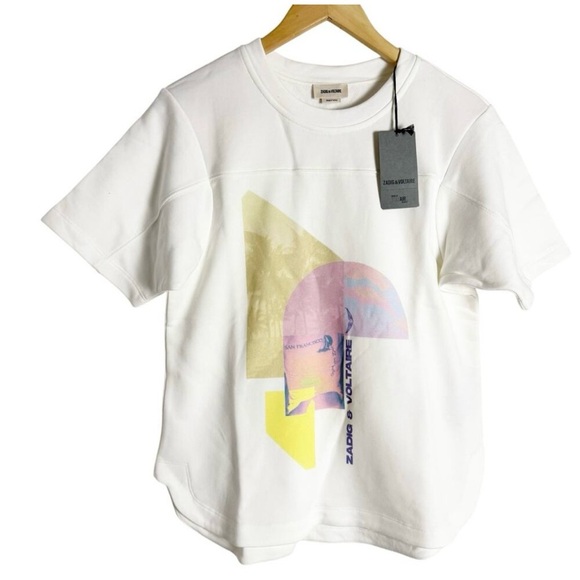 Zadig & Voltaire White Bow Mo Terry Palmier Graphic Short Sleeve Crewneck Tee M - Picture 2 of 6